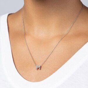 ROBERTO COIN 18KWG TINY TREASURES DIAMOND LOVE LETTER "M" NECKLACE